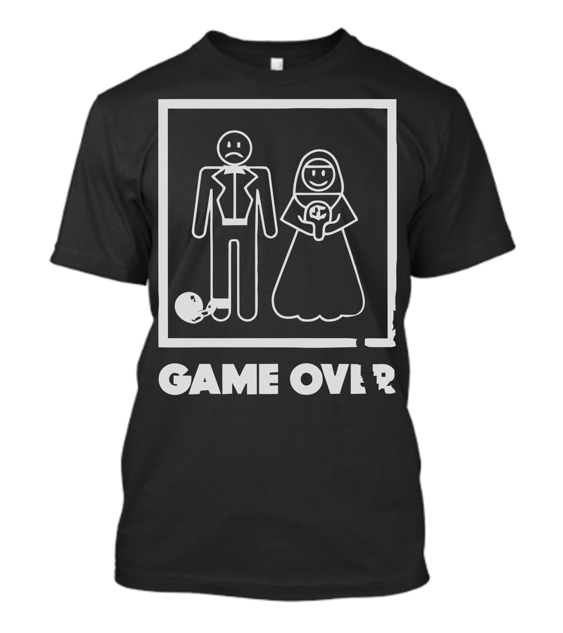 Game Over Wedding Groom And Bride Stick Figures With Ball And Chain T-Shirt