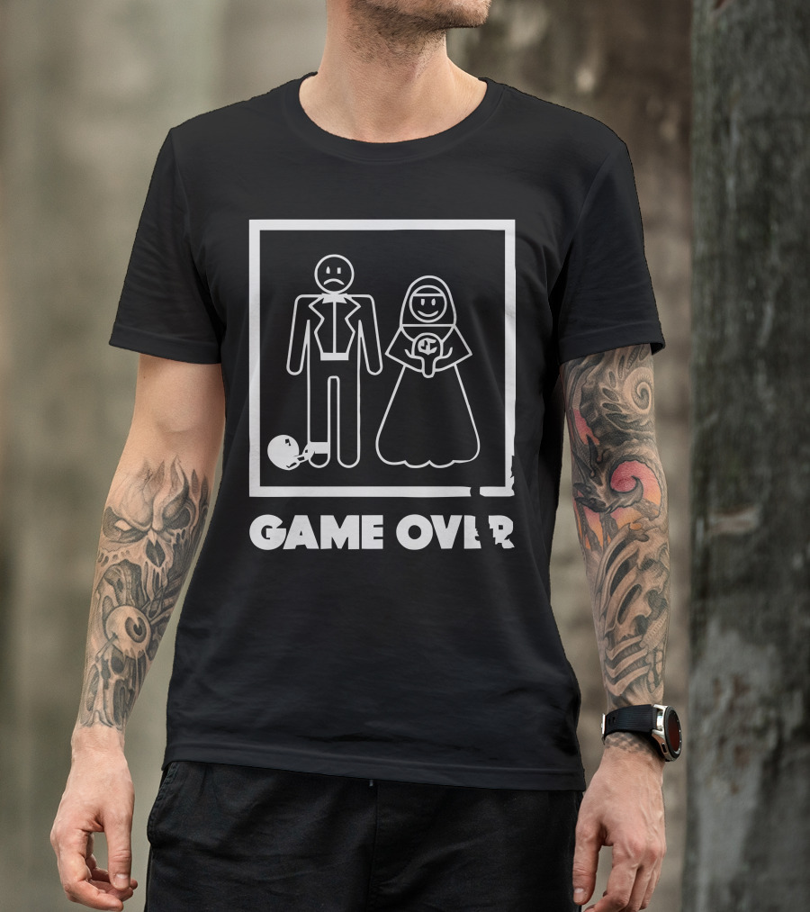 Game Over Wedding Groom And Bride Stick Figures With Ball And Chain T-Shirt