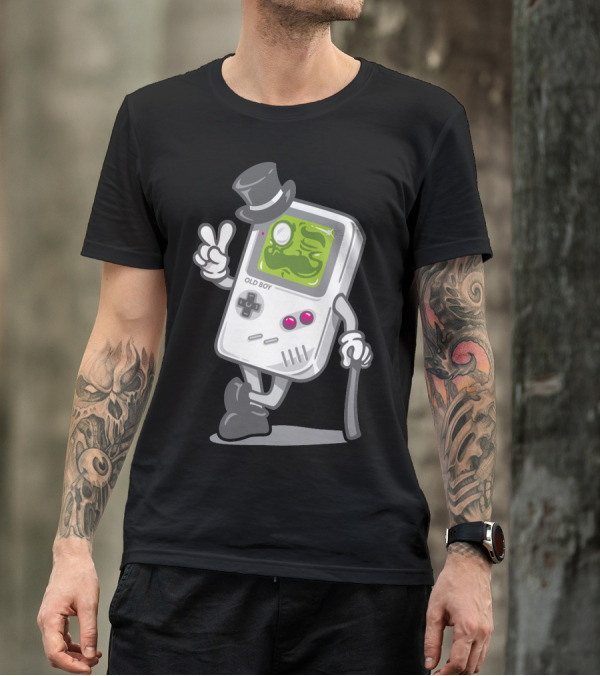 Gamer Funny Parody Old Boy Gentleman Game Device Character With Top Hat And Cane T-Shirt