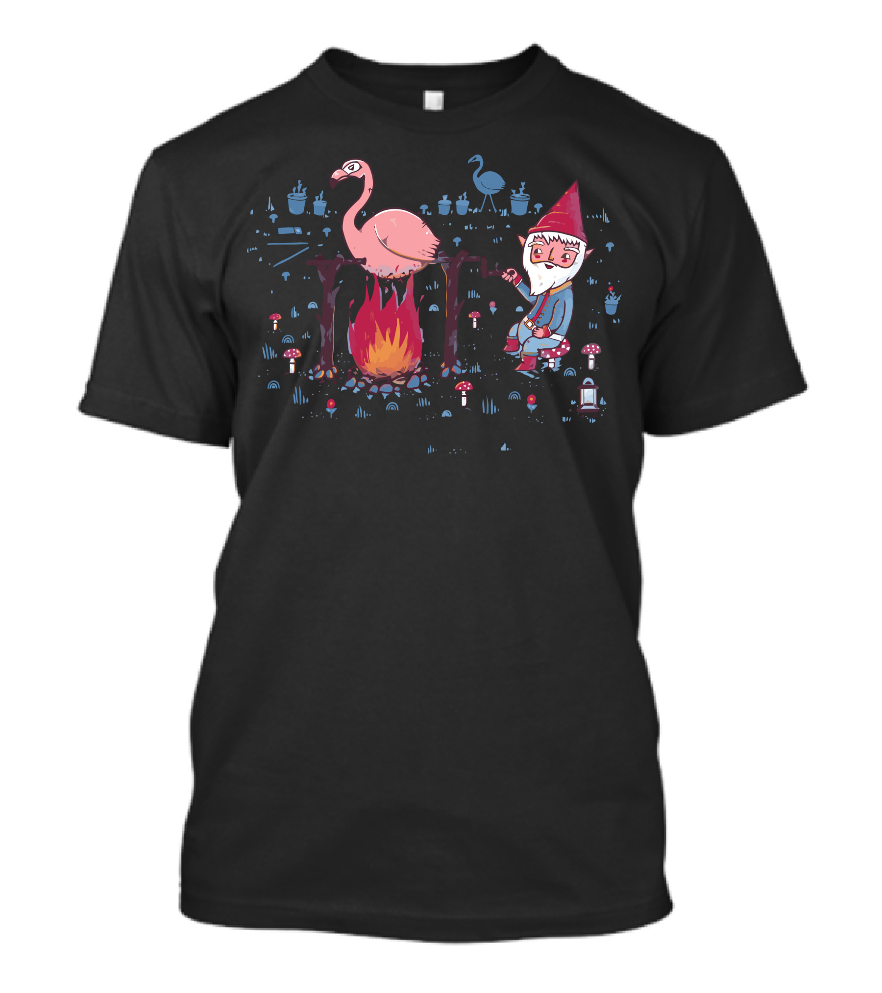 Gnome Garden Flamingo Campfire Fun T-Shirt