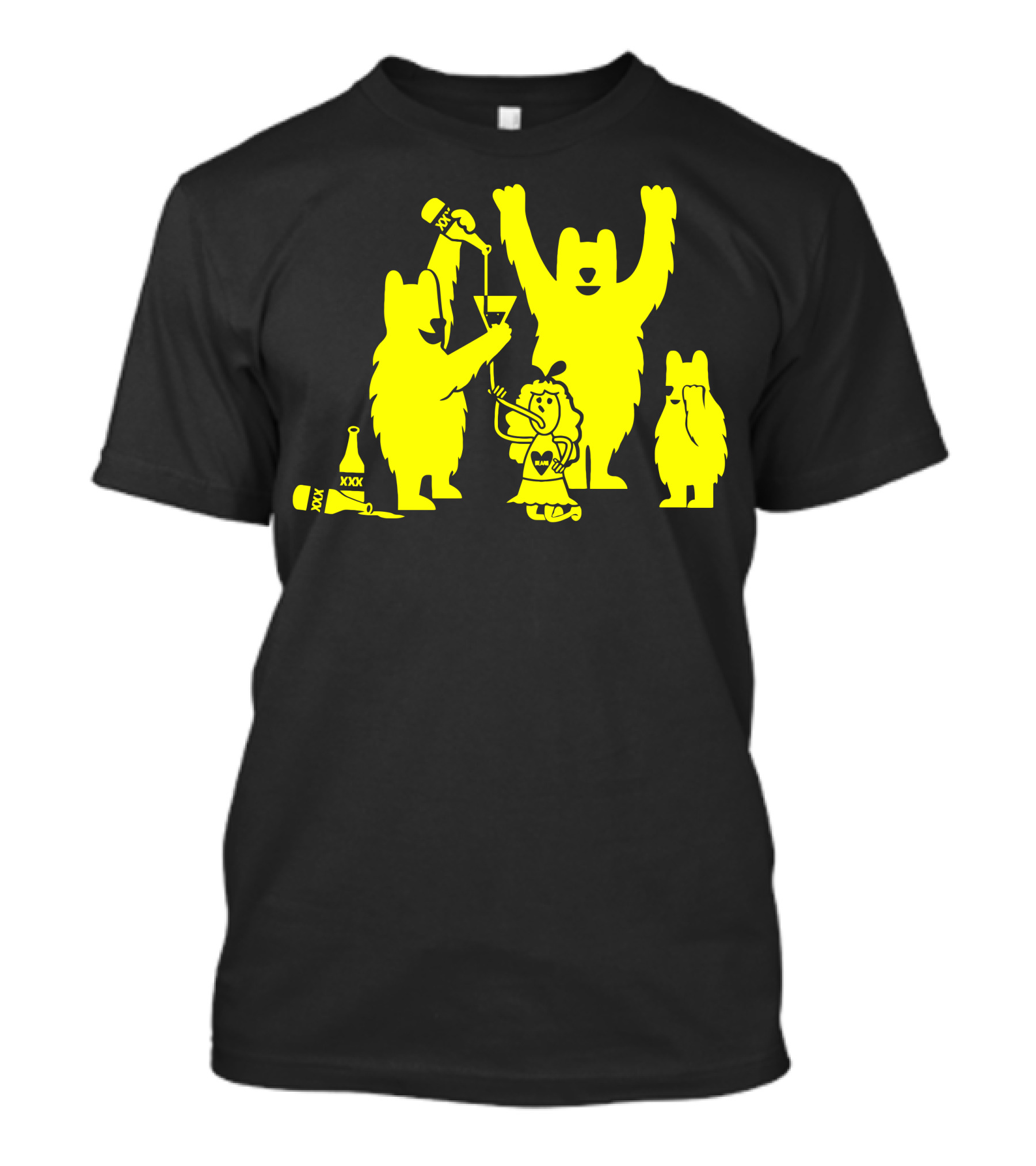 Goldilocks And The Three Beers With Yellow Bears And XXX Bottles T-Shirt