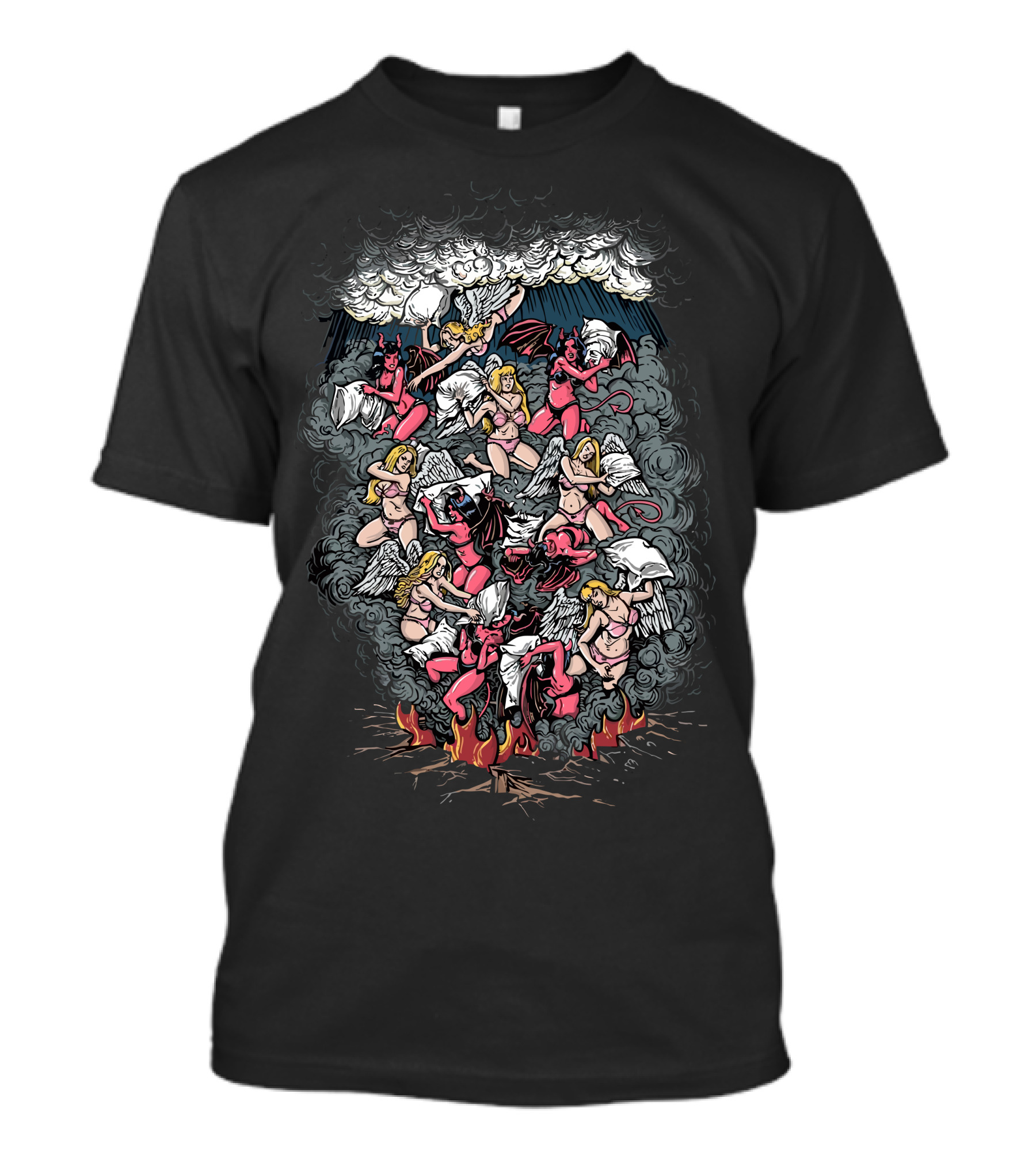 Good Vs Evil Angels And Demons Battle In Heaven And Hell Clouds And Flames T-Shirt