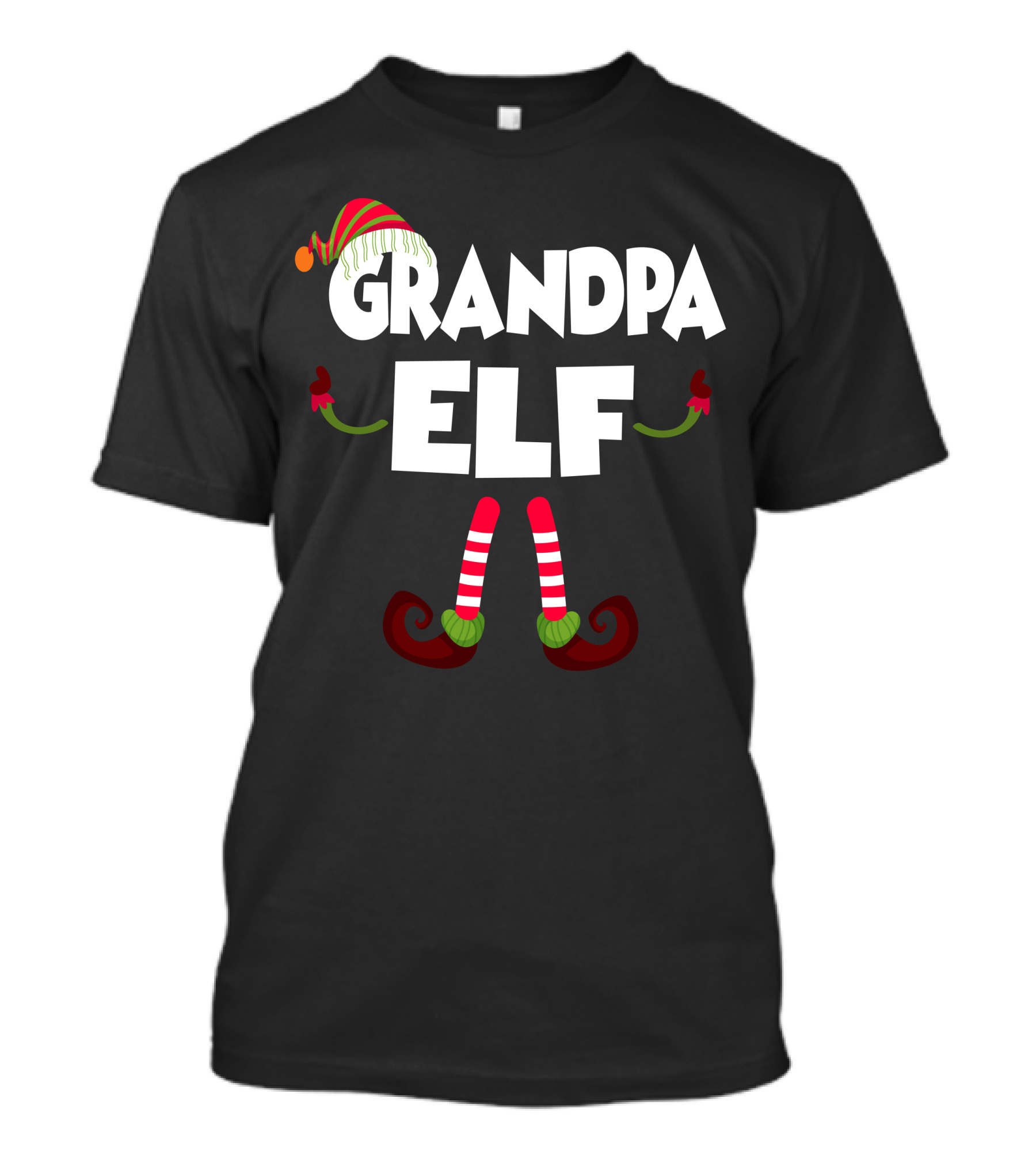 GRANDPA ELF Christmas Hat And Striped Socks Festive T-Shirt