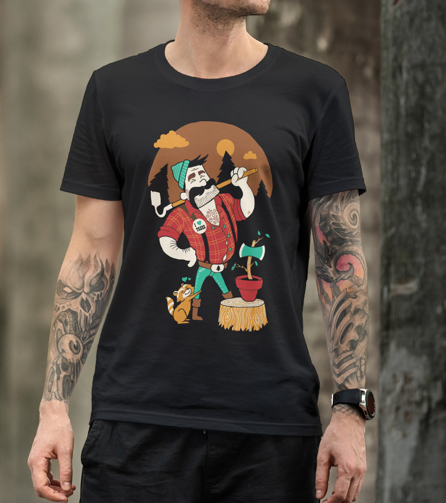 Green Thumberjack Lumberjack With Trees And Raccoon T-Shirt