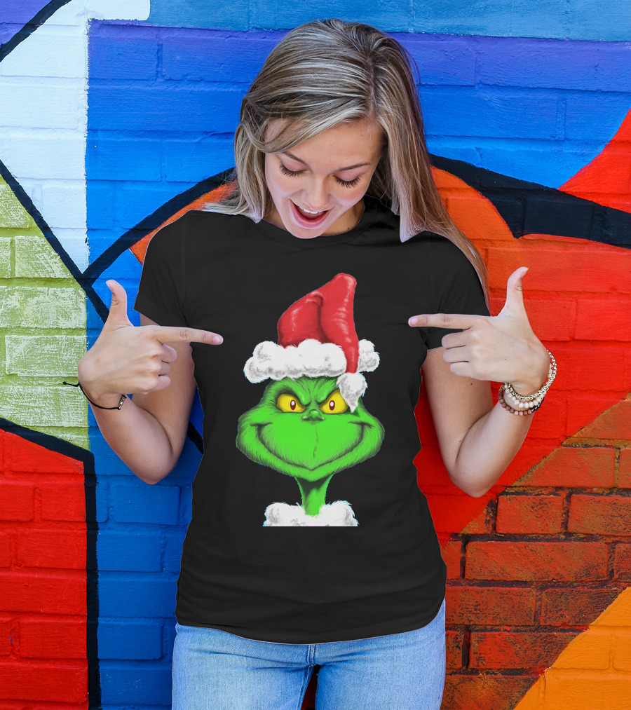Grinch Santa Hat Christmas T-Shirt