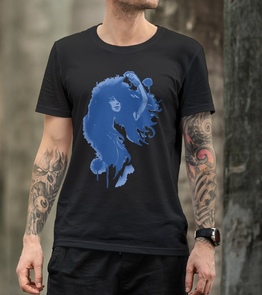 Hairspray Blue Silhouette Woman With Wild Hair Spray Painting T-Shirt