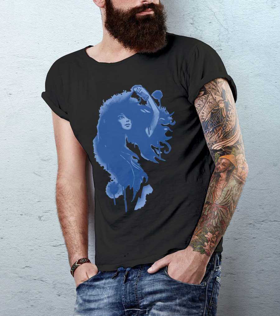 Hairspray Blue Silhouette Woman With Wild Hair Spray Painting T-Shirt