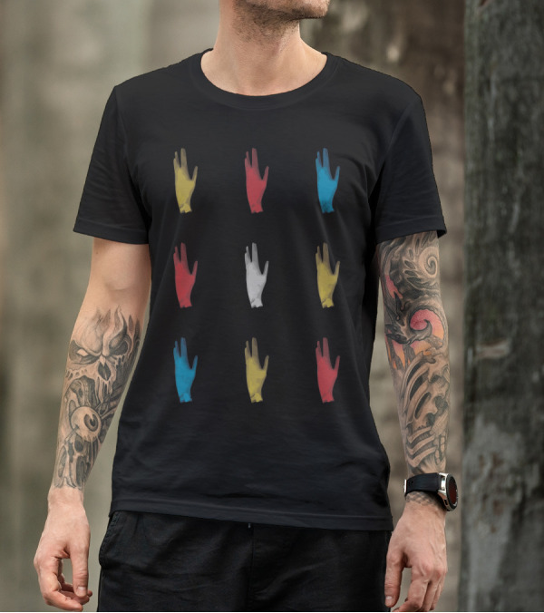 Vulcan Gesture Hands In Red, Yellow, Blue, And Gray T-Shirt