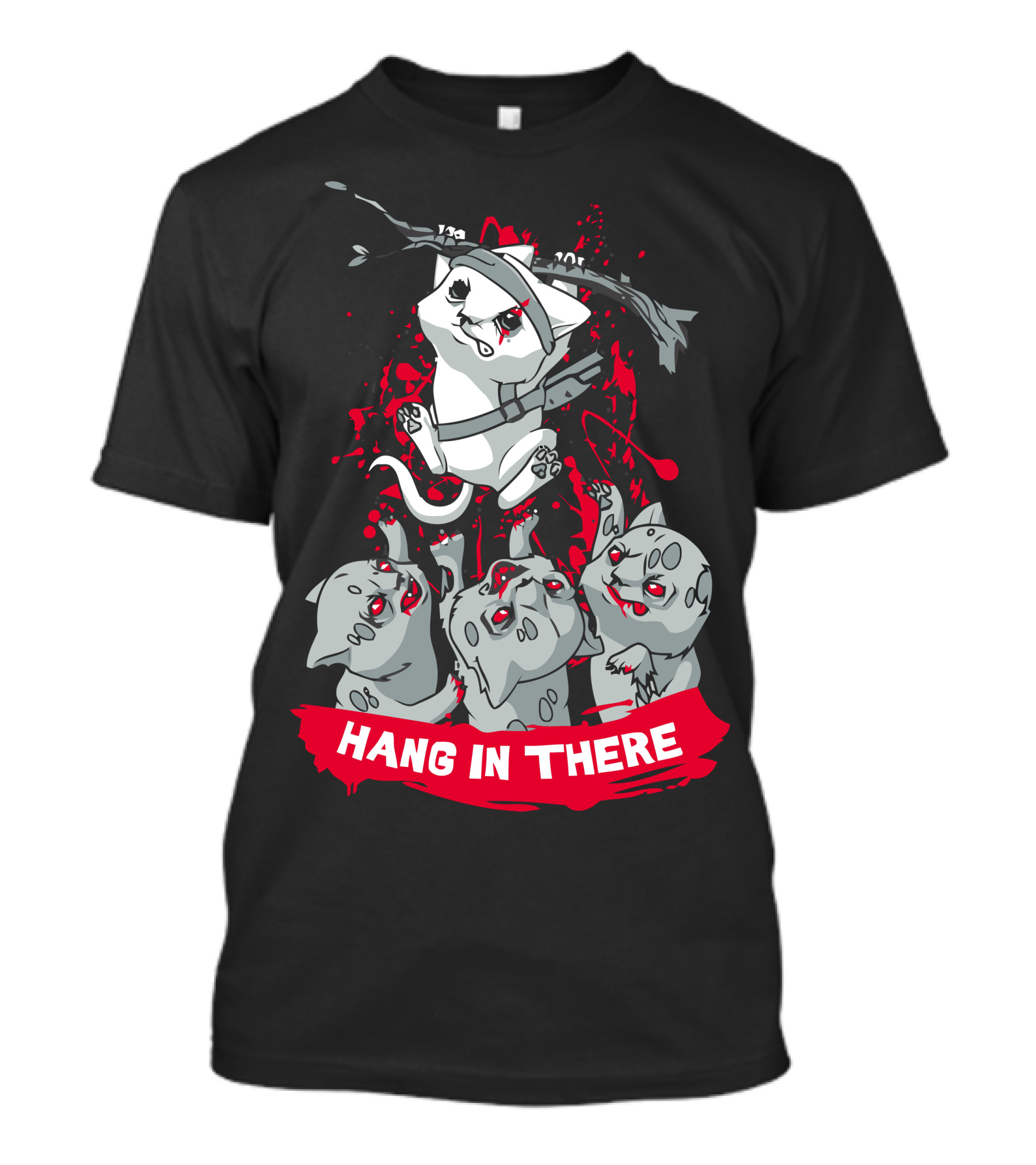 Hang In There Samurai Cat With Zombies T-Shirt