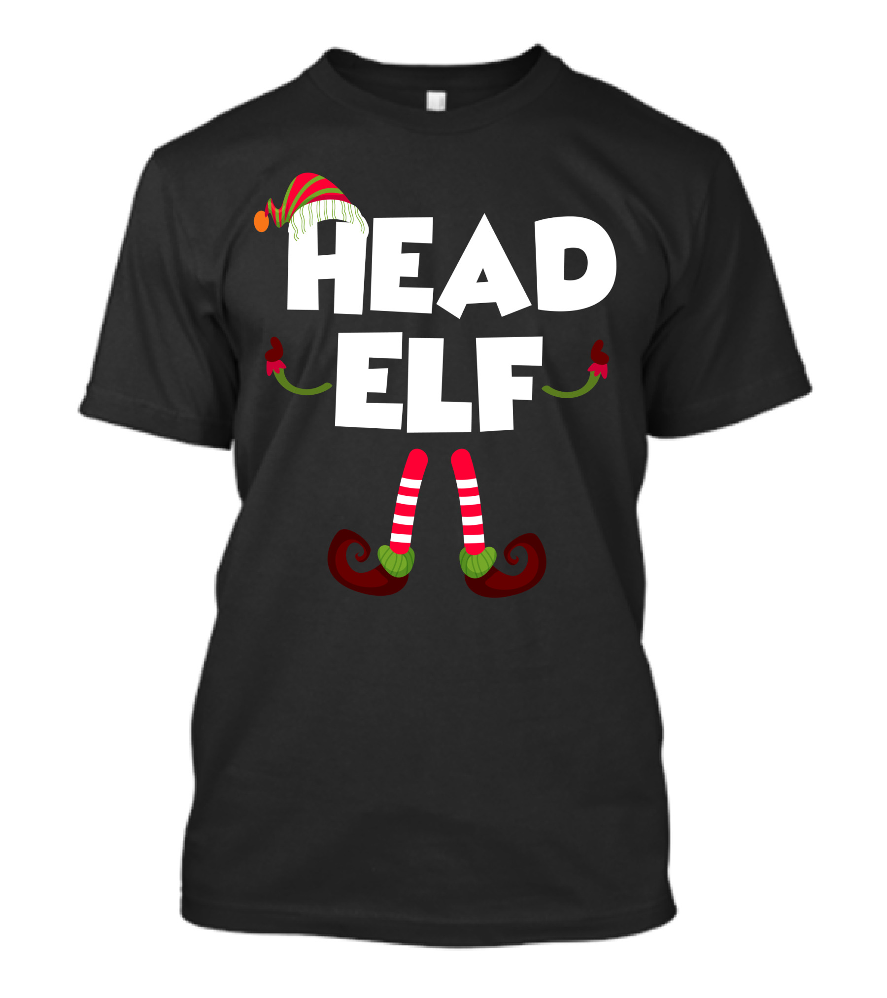 Head Elf Festive Christmas Hat And Striped Socks Holiday T-Shirt
