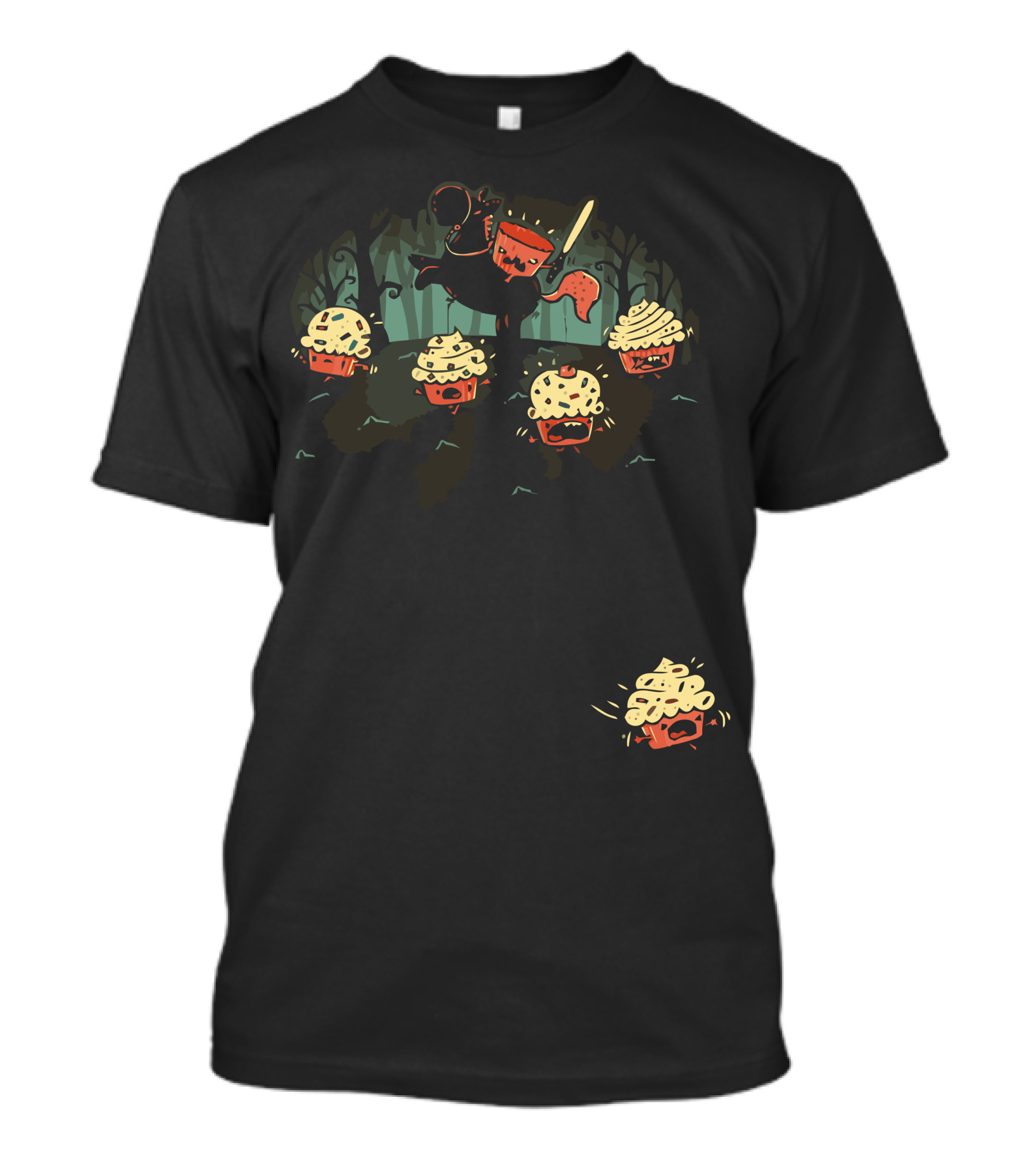 Headless Horseman Cupcake Chase In Spooky Forest Scene T-Shirt