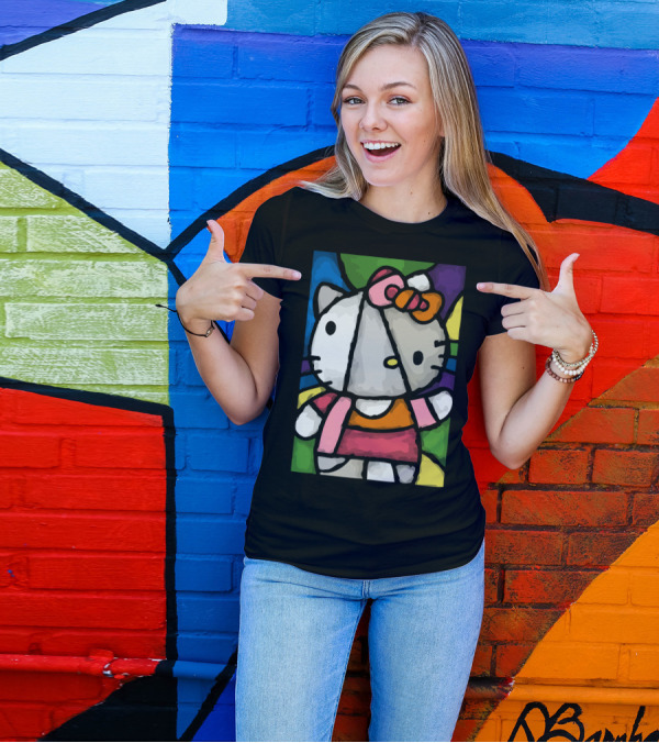 Hello Picasso Kitty Stained Glass T-Shirt
