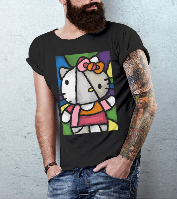 Hello Picasso Kitty Stained Glass T-Shirt