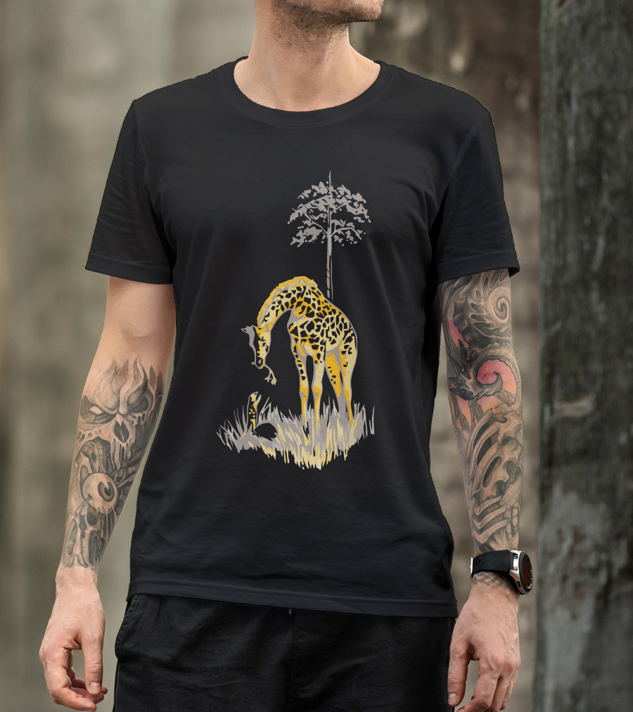 Help From Above Giraffe Interacting With Snake Under Tree T-Shirt