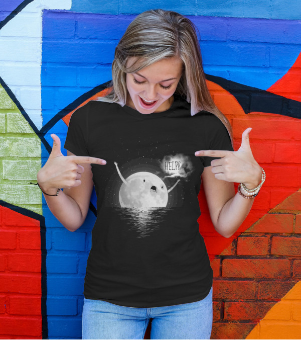 Help Moon Illustration With Arms Raised In Desperation T-Shirt