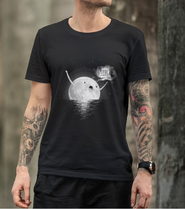 Help Moon Illustration With Arms Raised In Desperation T-Shirt