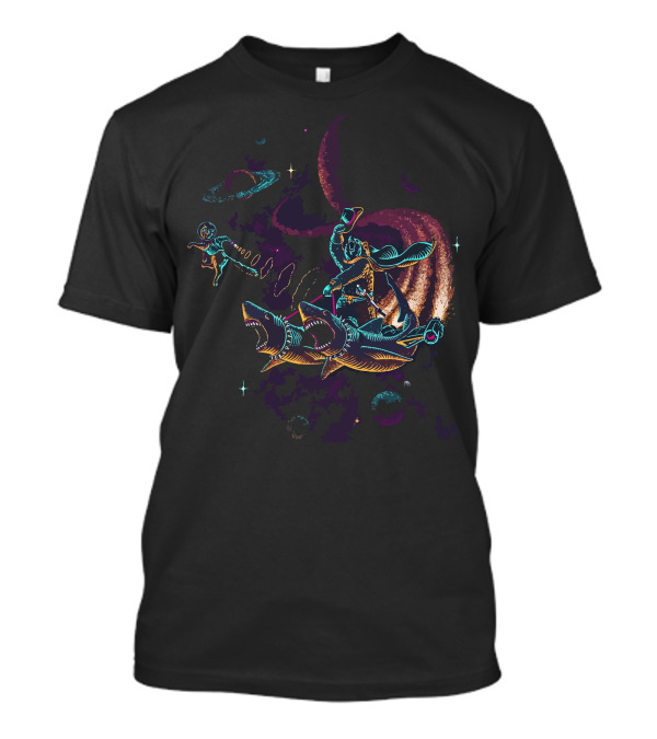 Space Cowboy Surfing Sharks In Cosmic Adventure T-Shirt