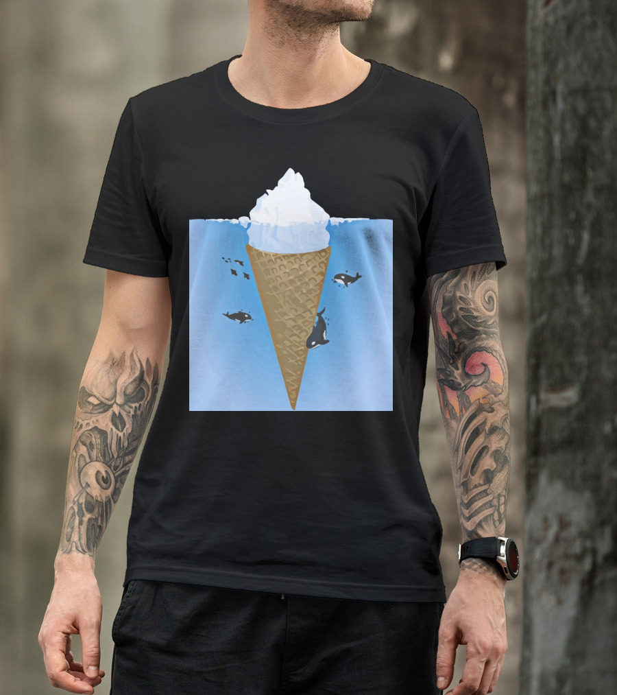 Hidden Iceberg Cone With Orcas And Fish In Ocean Water T-Shirt