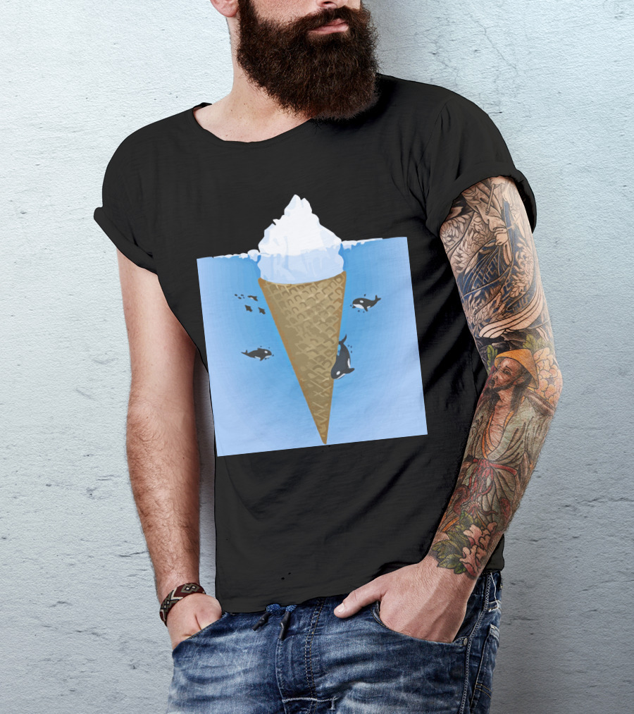 Hidden Iceberg Cone With Orcas And Fish In Ocean Water T-Shirt