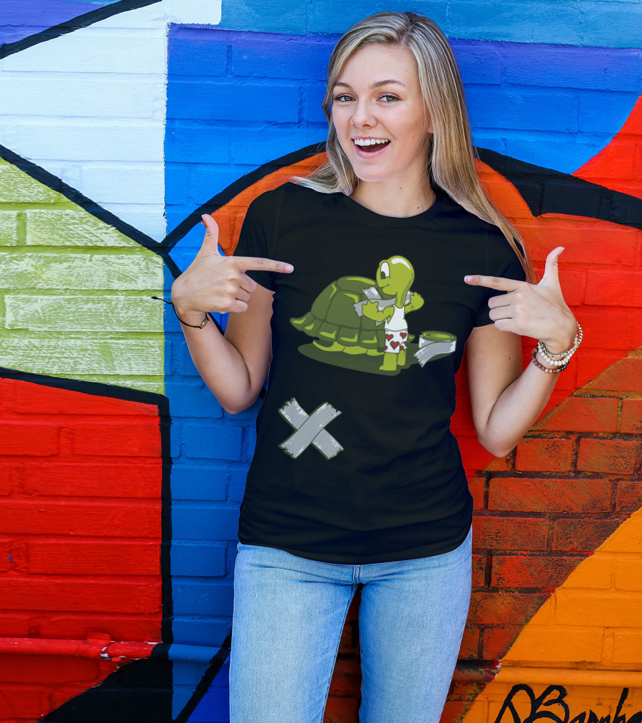 Turtle Tape Fixing Shell With Duct Tape Hearts Shorts T-Shirt