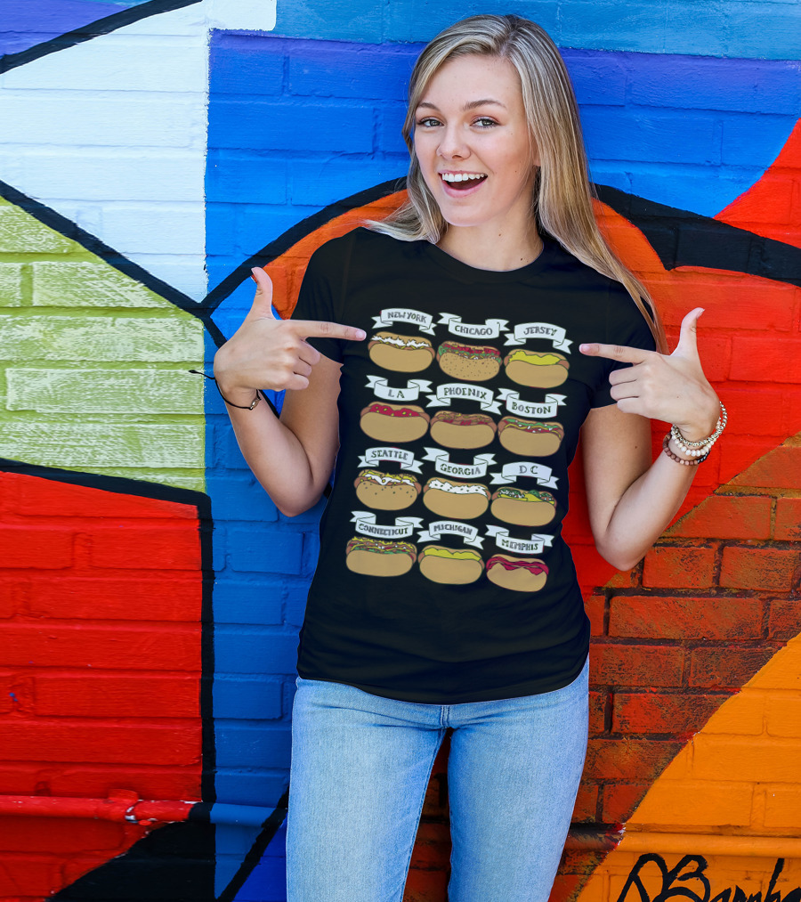 New York Chicago Jersey LA Phoenix Boston Seattle Georgia DC Connecticut Michigan Memphis Hot Dogs T-Shirt