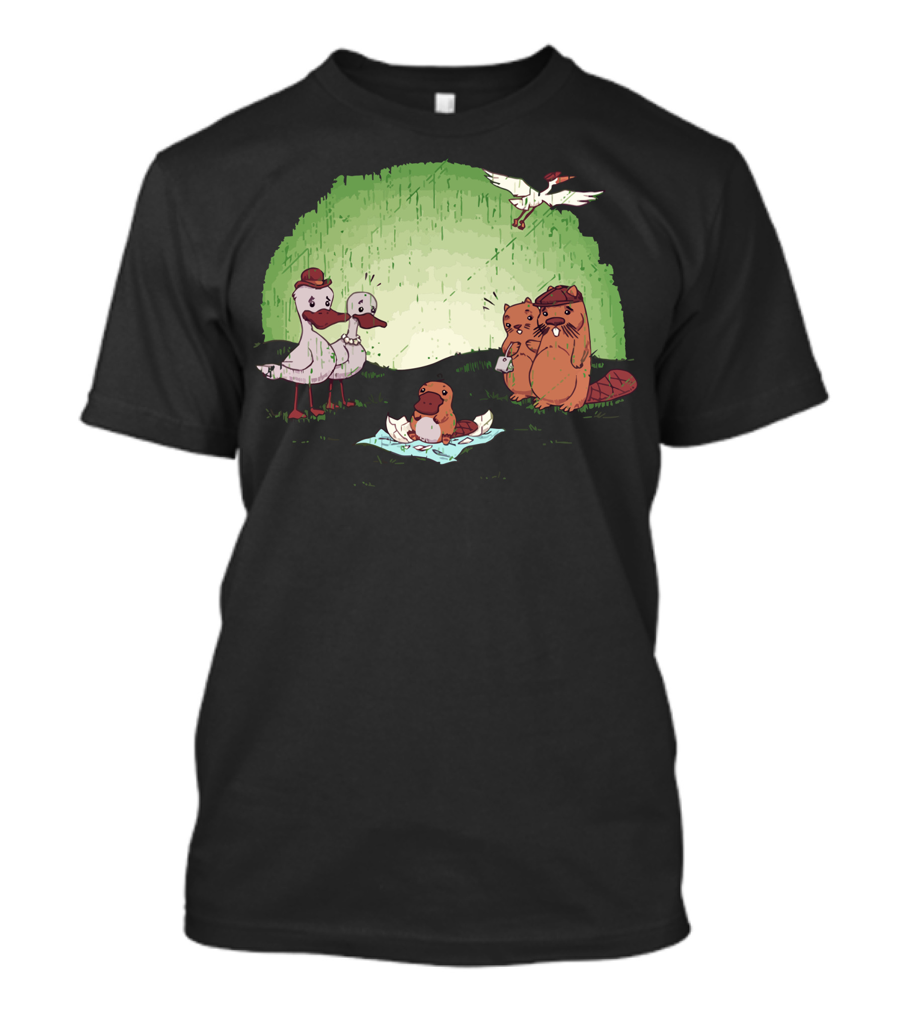 How About Joint Custody With Duck And Beaver Family Featuring Platypus Baby Scene T-Shirt