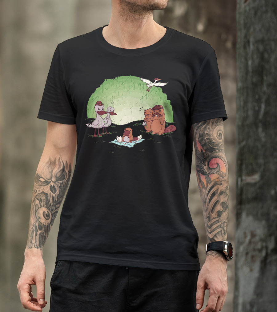 How About Joint Custody With Duck And Beaver Family Featuring Platypus Baby Scene T-Shirt