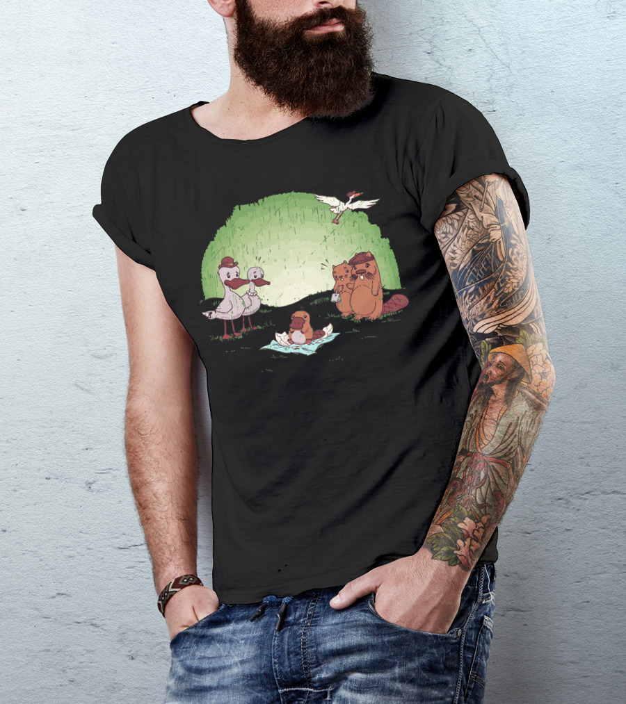 How About Joint Custody With Duck And Beaver Family Featuring Platypus Baby Scene T-Shirt
