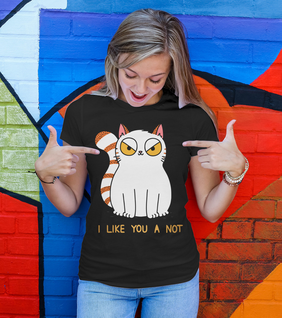 Grumpy White Cat With Striped Tail Saying I Like You A Not T-Shirt
