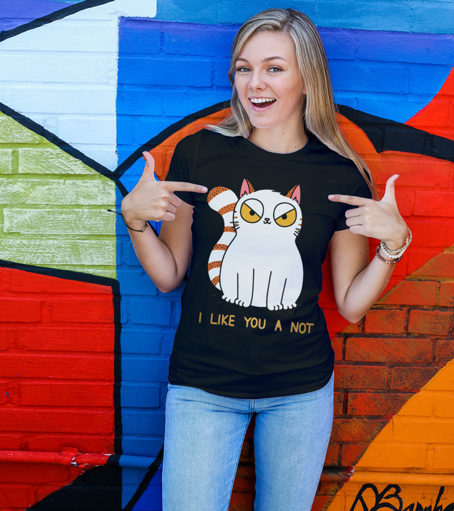 Grumpy White Cat With Striped Tail Saying I Like You A Not T-Shirt