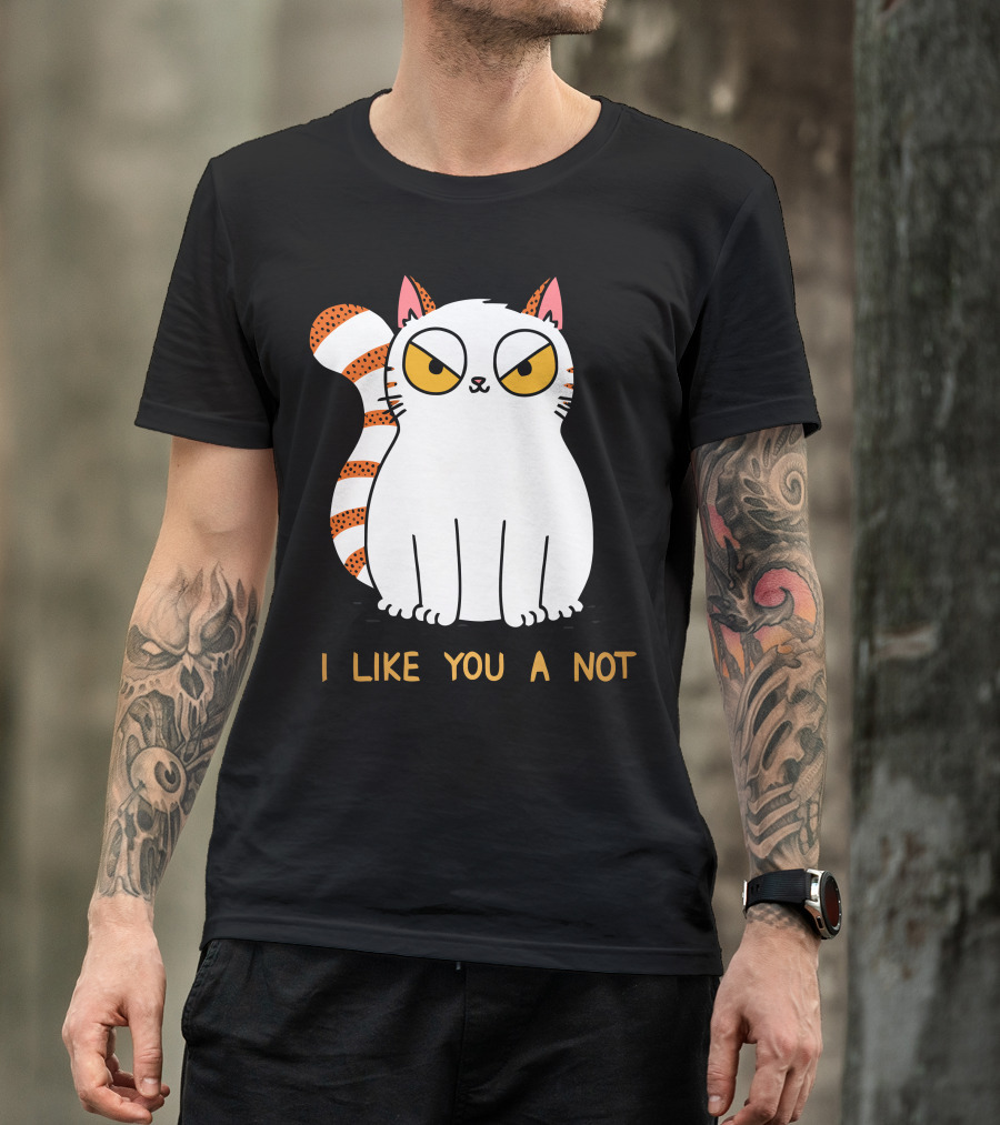 Grumpy White Cat With Striped Tail Saying I Like You A Not T-Shirt