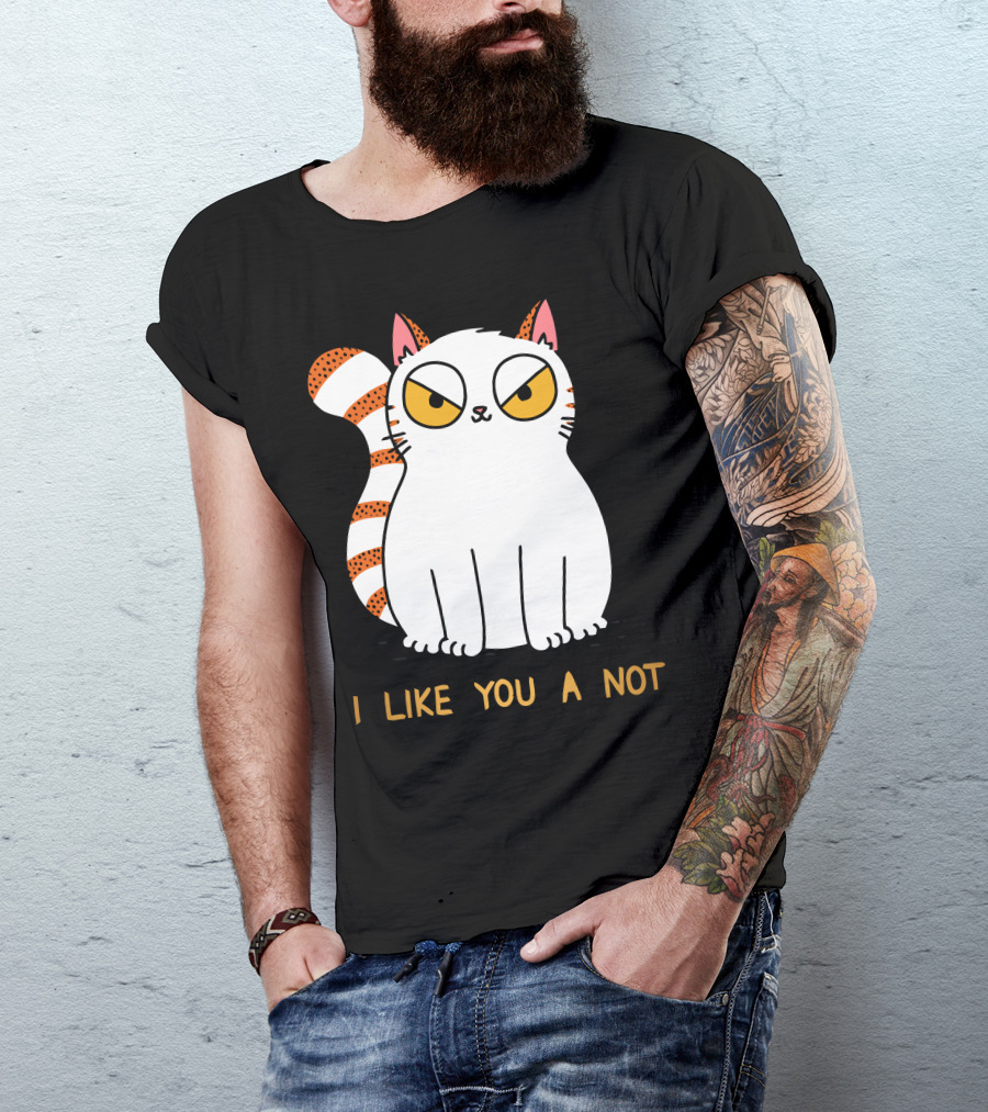 Grumpy White Cat With Striped Tail Saying I Like You A Not T-Shirt