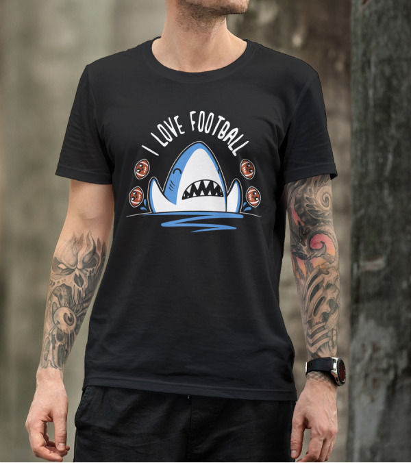 I Love Football Shark With Footballs T-Shirt