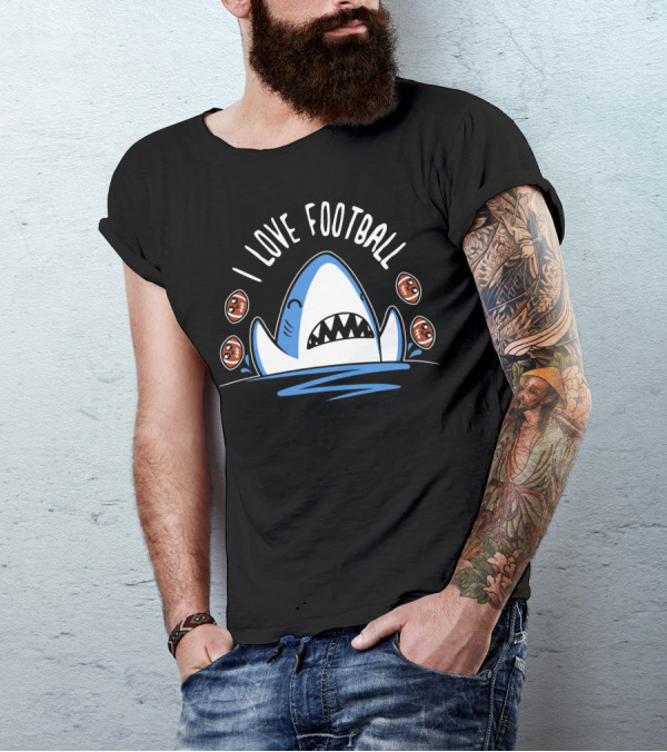 I Love Football Shark With Footballs T-Shirt