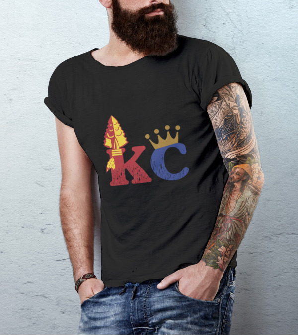 KC Kansas City Arrowhead And Crown Hybrid T-Shirt