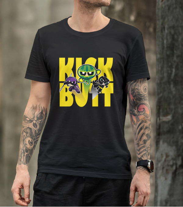 Kick Butt Powerpuff Parody In Yellow And Black T-Shirt