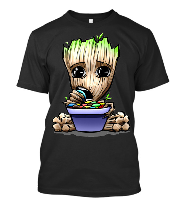 Lovely Hungry Groot Eating Colorful Candy Bowl T-Shirt