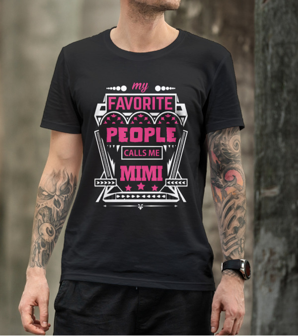 My Favorite People Calls Me Mimi Pink And White Retro Star T-Shirt