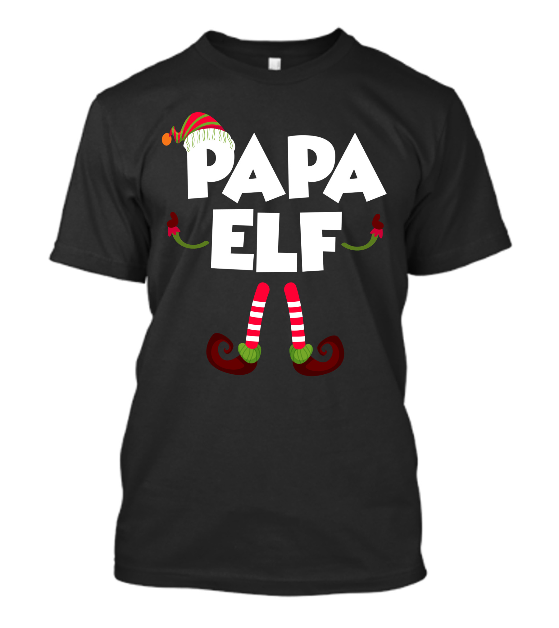 Papa Elf Christmas Striped Stockings And Hat T-Shirt