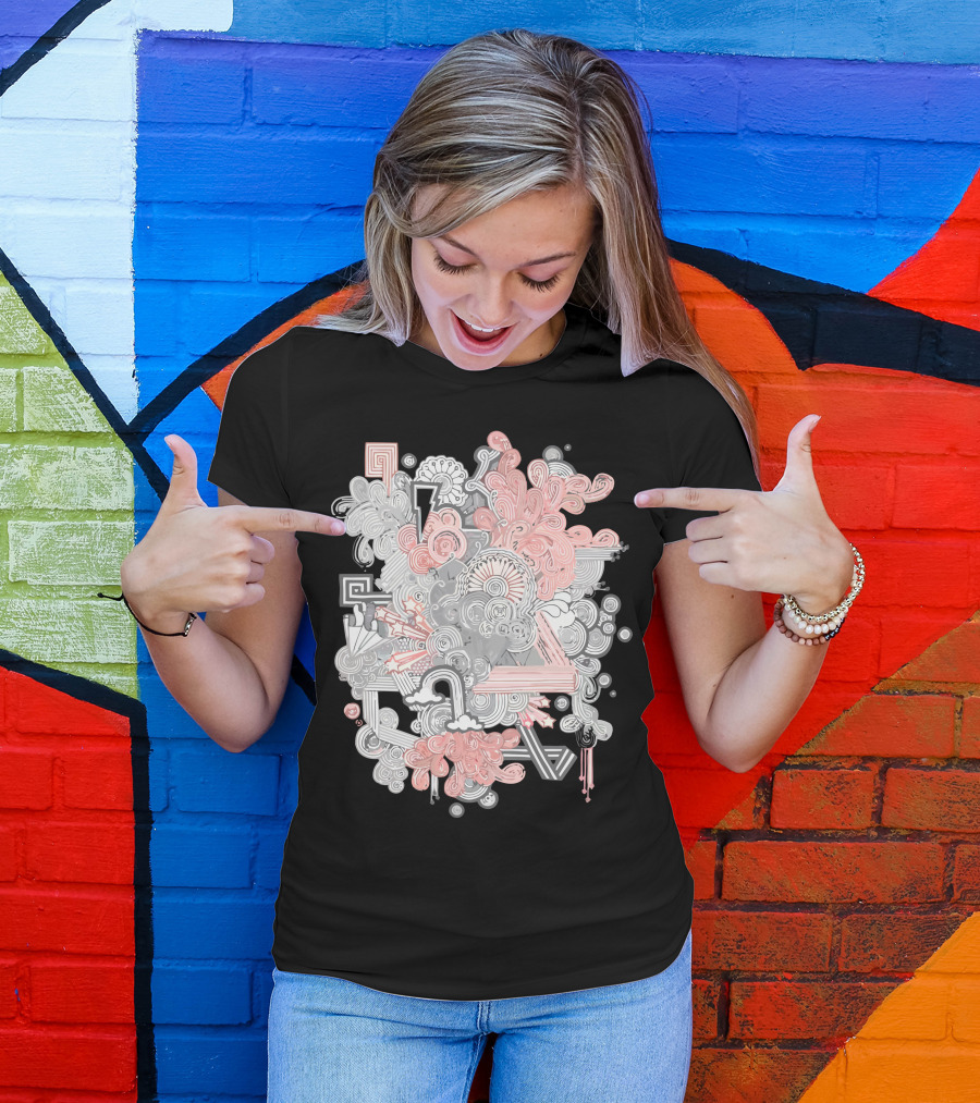 Pencildelic Whimsical Abstract Swirl Icons And Lightning Clouds T-Shirt