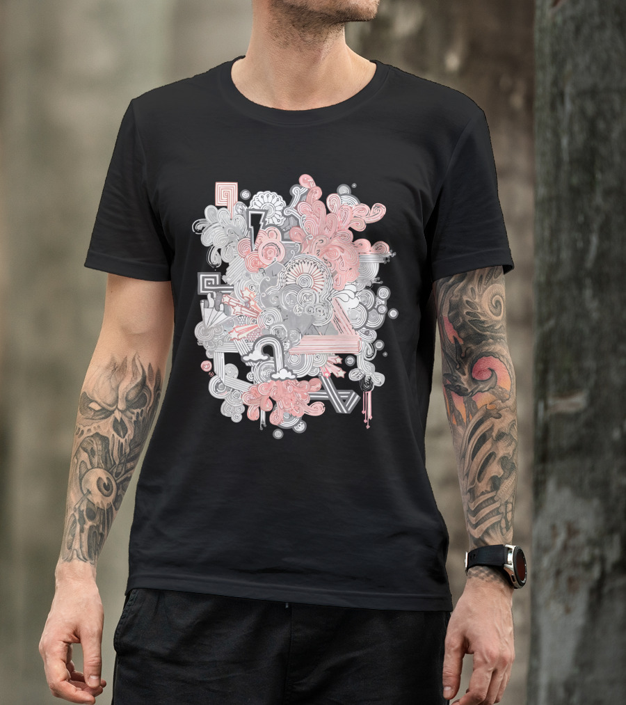 Pencildelic Whimsical Abstract Swirl Icons And Lightning Clouds T-Shirt