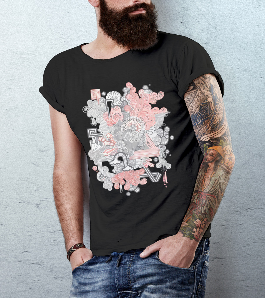 Pencildelic Whimsical Abstract Swirl Icons And Lightning Clouds T-Shirt
