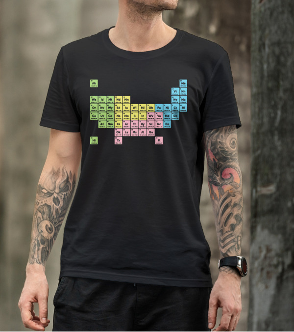 Periodic Table Of American States Shaped As USA Map T-Shirt