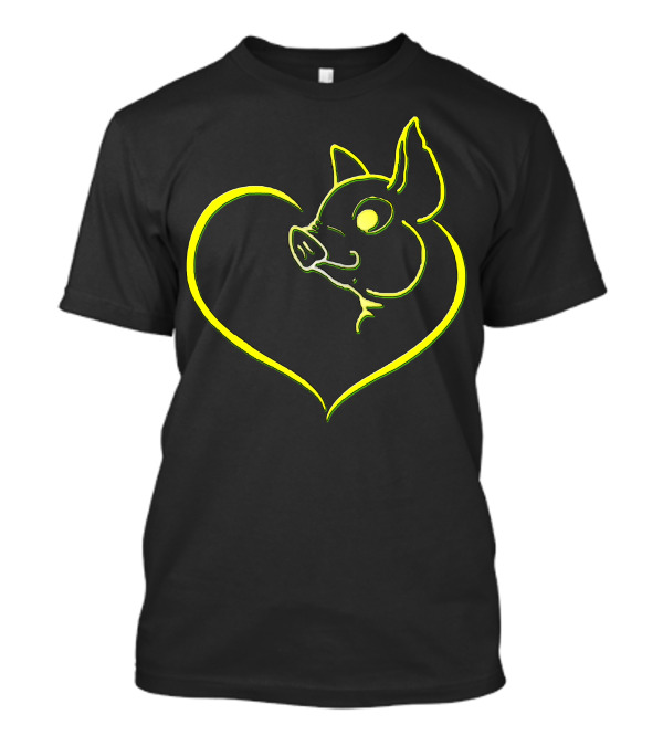 Pig Love Heart Outline Neon T-Shirt