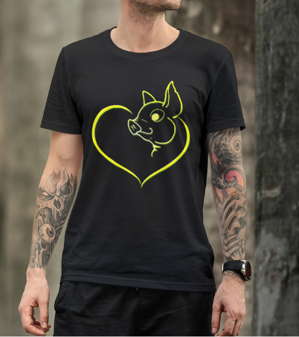 Pig Love Heart Outline Neon T-Shirt