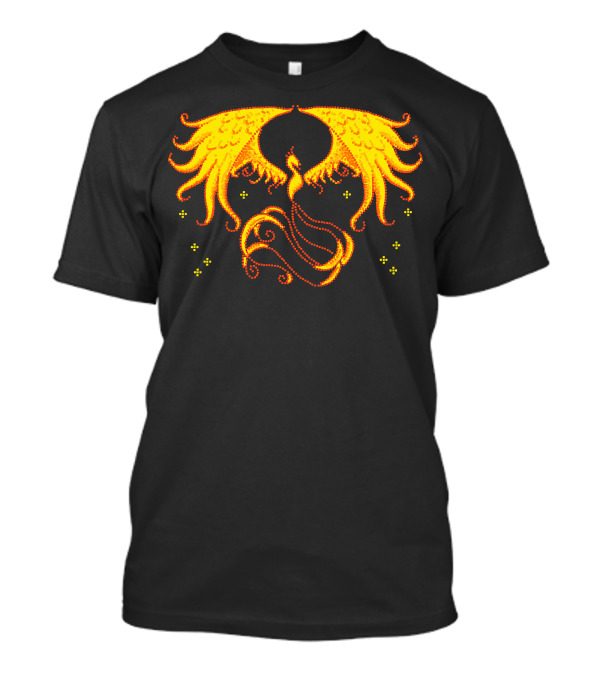 Pixel Phoenix Retro Firebird Symmetry Fantasy Tail Glowing Wings Spirals T-Shirt