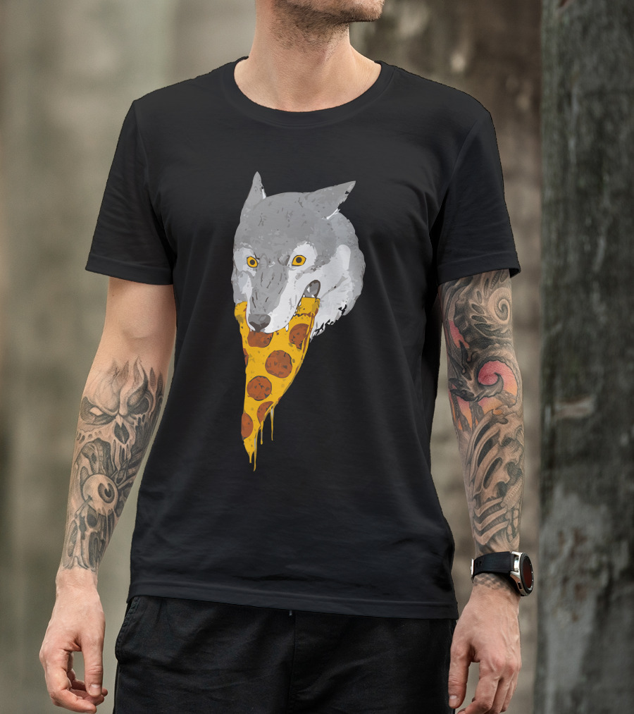 Pizza Wolf Head With Pepperoni Slice In Mouth T-Shirt