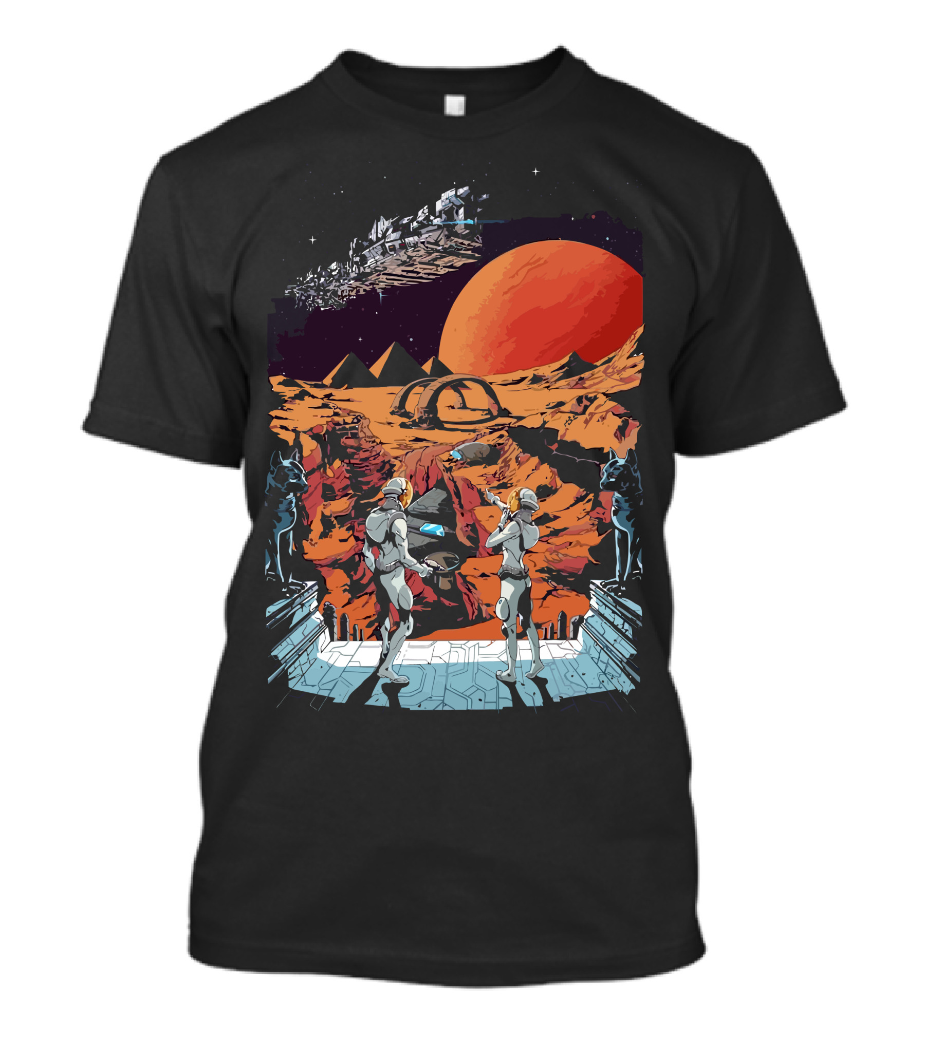 Planet Exploration With Futuristic Landscape And Spacecraft T-Shirt