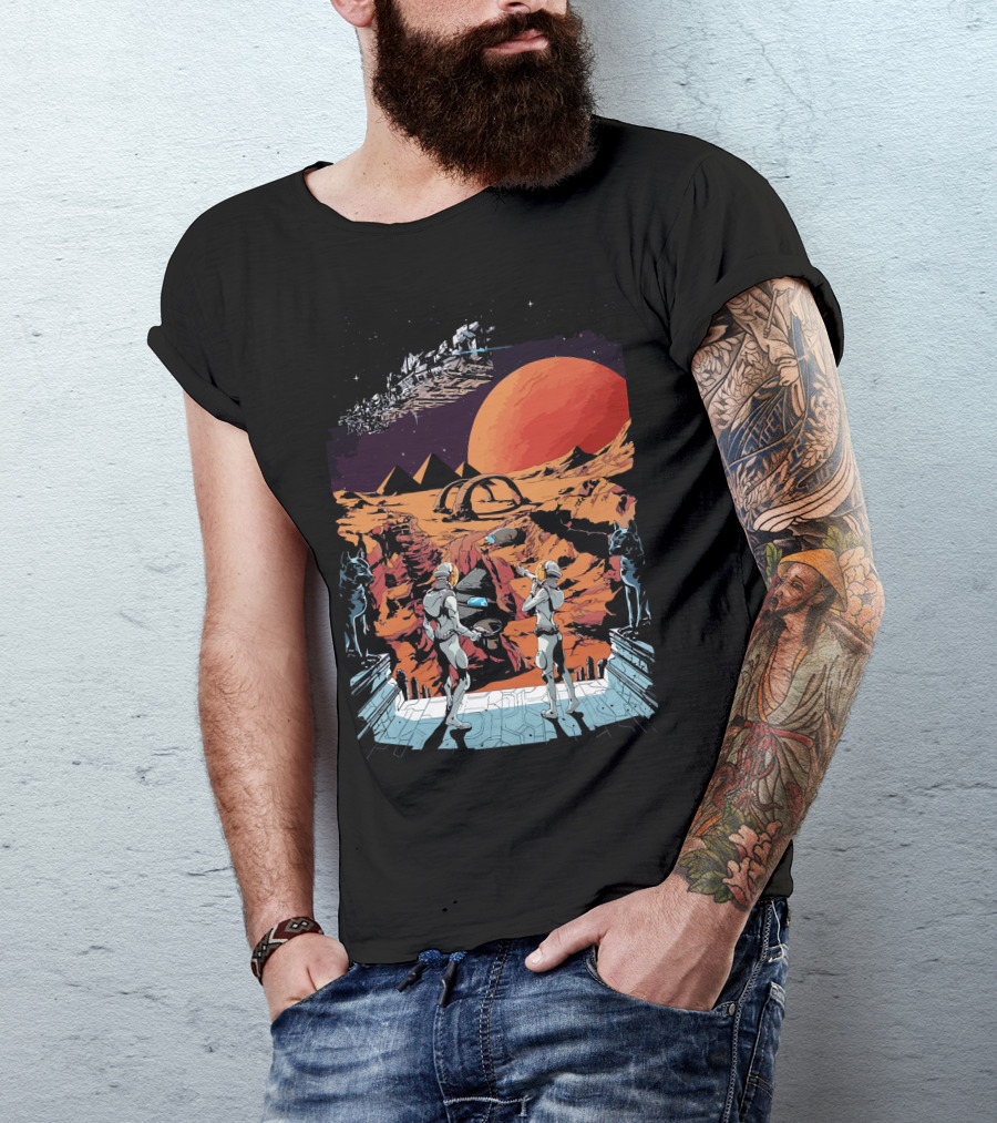 Planet Exploration With Futuristic Landscape And Spacecraft T-Shirt