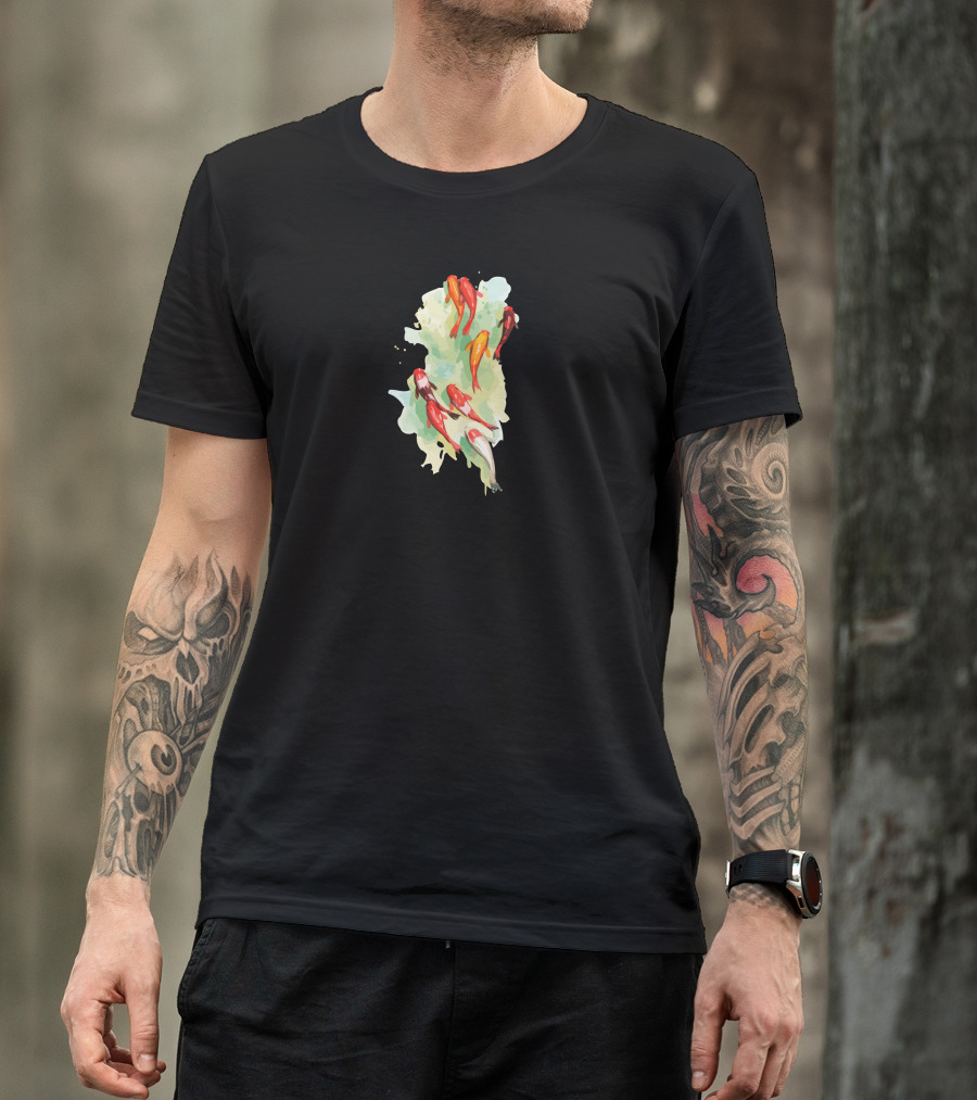 Playing Koi Watercolor Fish Cluster Tranquil Serenity T-Shirt